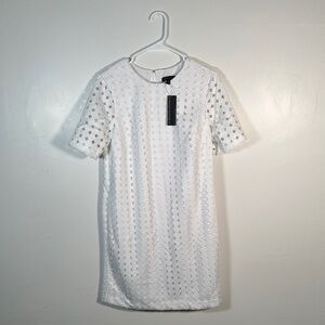 Banana Republic White Textured Shift Dress Size 10 Zip Back Spring Summer Dress